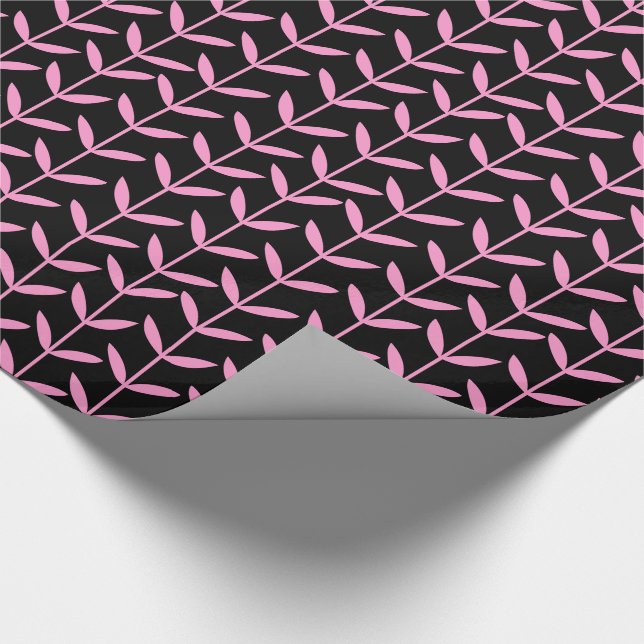 Leaf Stems - Pink on Black Wrapping Paper (Corner)
