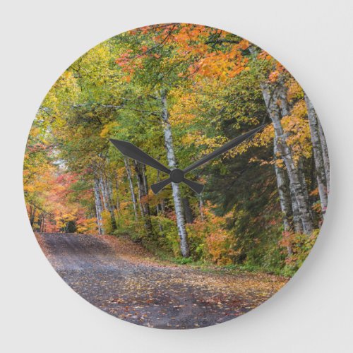 Leaf Strewn Gravel Road With Autumn Color Large Clock