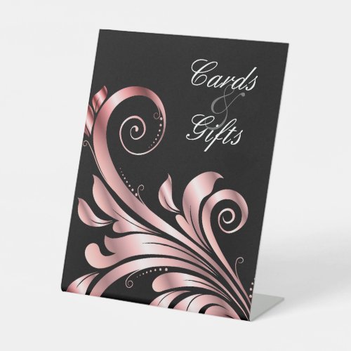 Leaf Swirl Wedding Rose Gold Black Pink Pedestal Sign