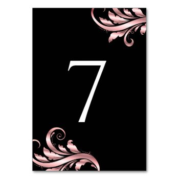 Leaf Swirl Wedding Table Number Black Pink by WeddingShop88 at Zazzle