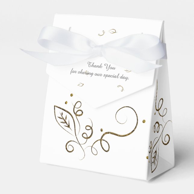 Leaf Swirl Wedding Tent Style Favor Box (Front Side)