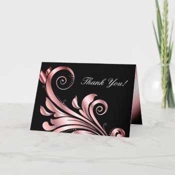 Leaf Swirls Rsvp Wedding Thank You Black Pink Card by WeddingShop88 at Zazzle