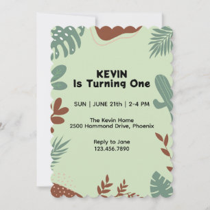 Leaf Theme First Birthday Invitation