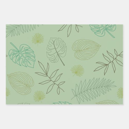 leaf themed wrapping Paper Flat Sheet Set of 3