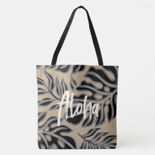 Leaf Tiki Black Hawaiian Tropical Beach Bag
