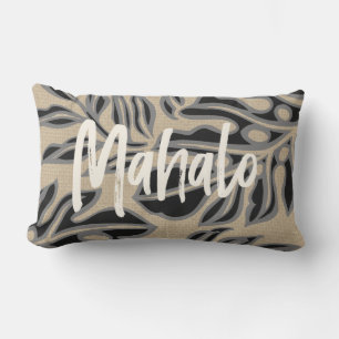Leaf Tiki Charcoal Hawaiian Tropical Reversible Lumbar Pillow