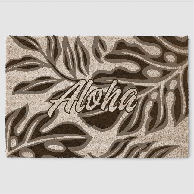  Leaf Tiki Hawaiian Tropical - Black Fiber Doormat (Front)