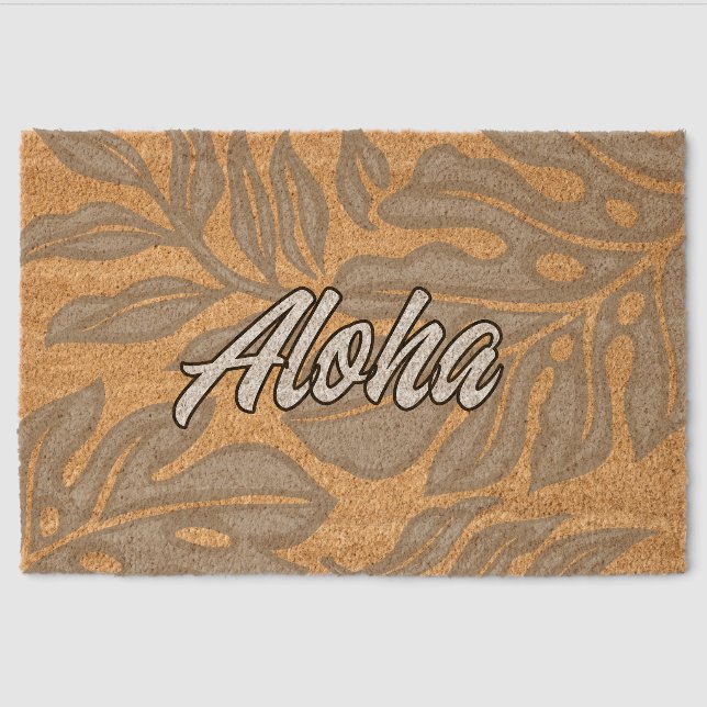  Leaf Tiki Hawaiian Tropical - Taupe Fiber Doormat (Front)