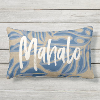 Leaf Tiki Indigo Blue Hawaiian Tropical Reversible Lumbar Pillow