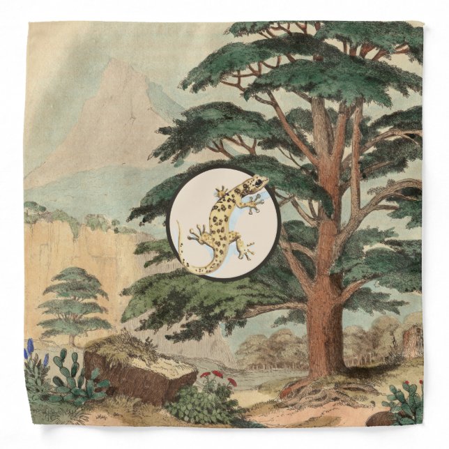 Leaf-Toed Gecko In Natural Habitat Illustration Bandana (Front)