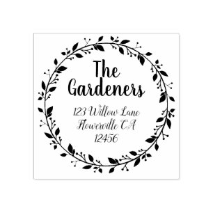 Leaf Vine Floral Flower Circle Return Address Rubber Stamp