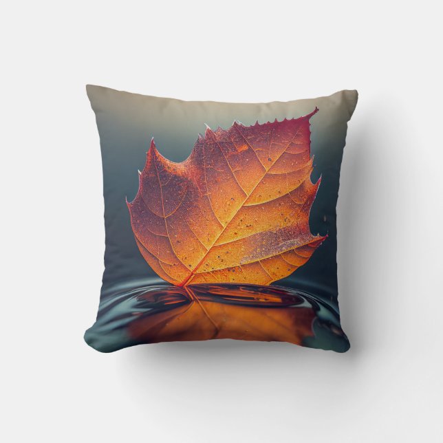 Leaf Water Calm Tranquil Nature Peaceful Season  Throw Pillow (Front)