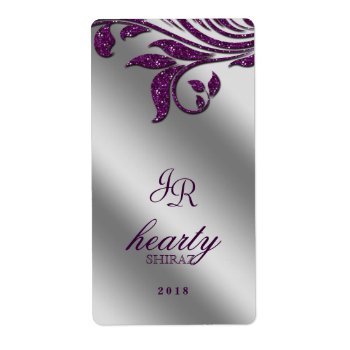 Leaf Wedding Wine Label Sparkle Purple Silver by WeddingShop88 at Zazzle