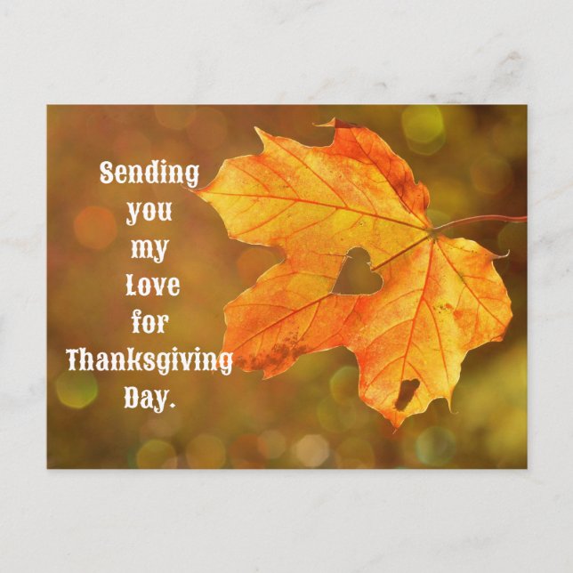 Leaf With Heart Thanksgiving Postcard (Front)
