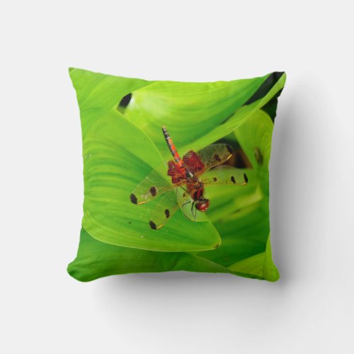 Leaf with red dragonfly almost solid green pillow