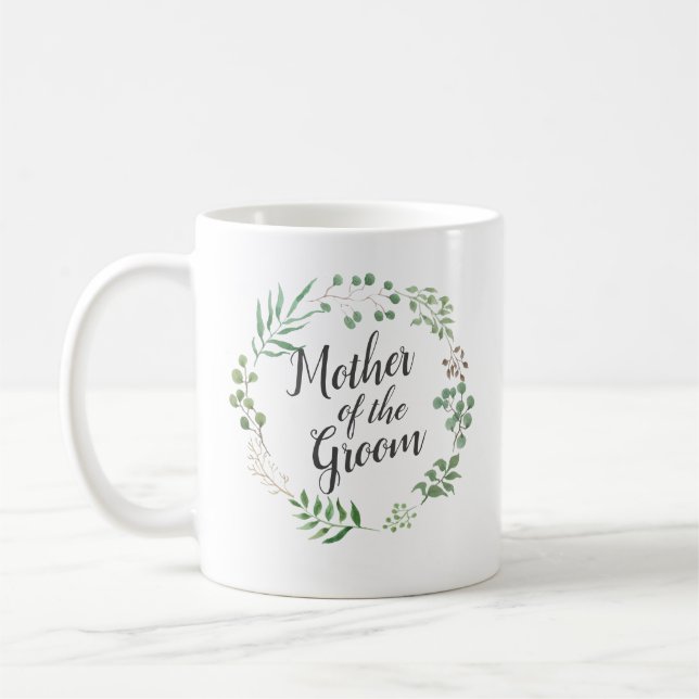 Leaf Wreath Botanical Greenery | Mother Of Groom Coffee Mug (Left)