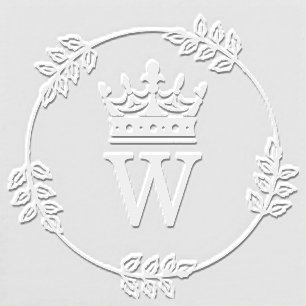 Leaf Wreath Crown Topped Single Initial Monogram Embosser