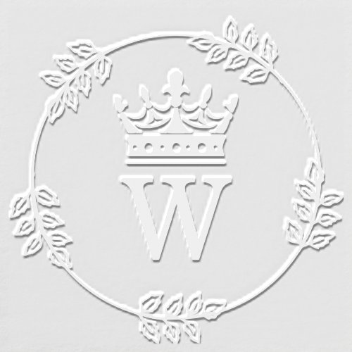 Leaf Wreath Crown Topped Single Initial Monogram Embosser