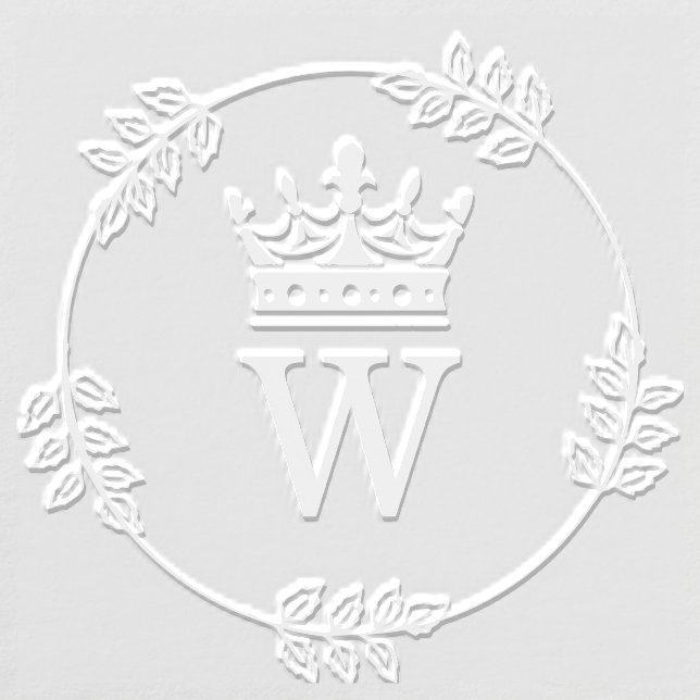 Leaf Wreath Crown Topped Single Initial Monogram Embosser (Design)