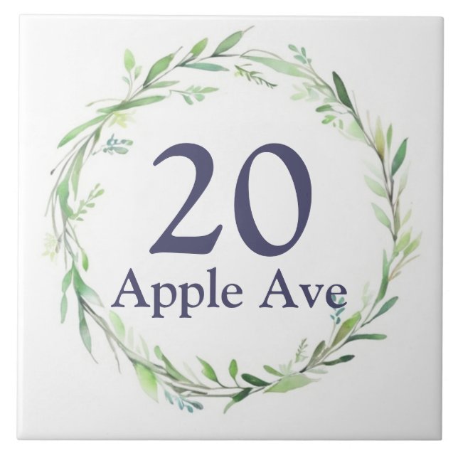 Leaf Wreath Custom House Number Plate Address Sign Ceramic Tile (Front)