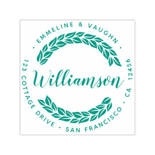 Leaf Wreath Flower Floral Round Return Address Self-inking Stamp