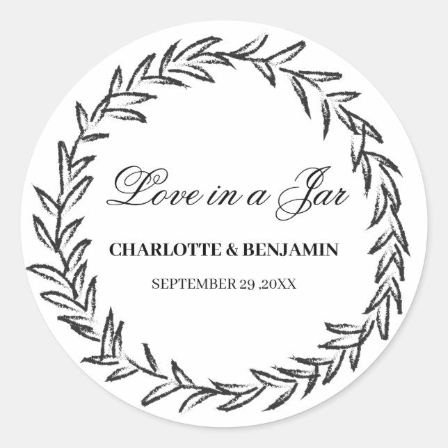 Leaf Wreath Simple Mason Jar Wedding Favor Labels (Front)