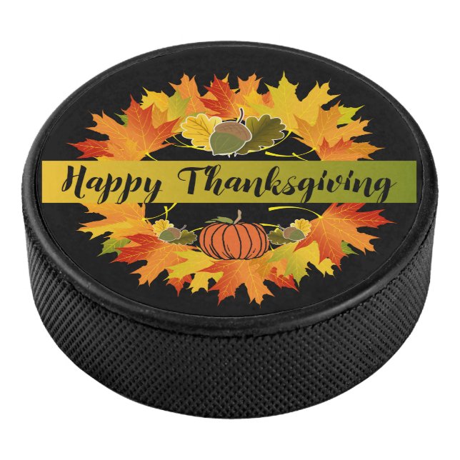 Leaf Wreath Thanksgiving  Hockey Puck (3/4)