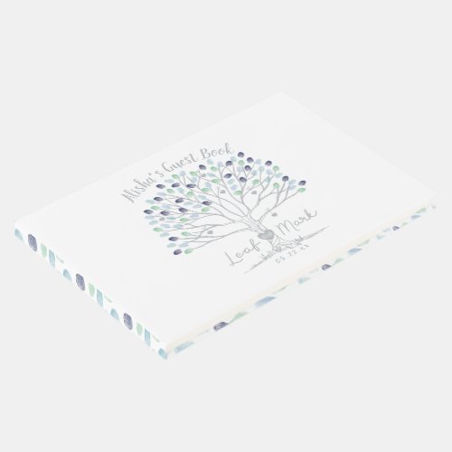 Leaf Your Mark Blue  Green Fingerprint Tree Guest Book