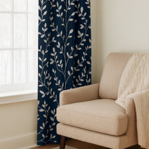 Leafline Spread Navy White Blackout Curtains