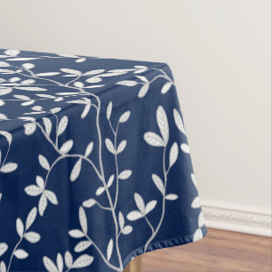 Leafline Spread Navy White Tablecloth