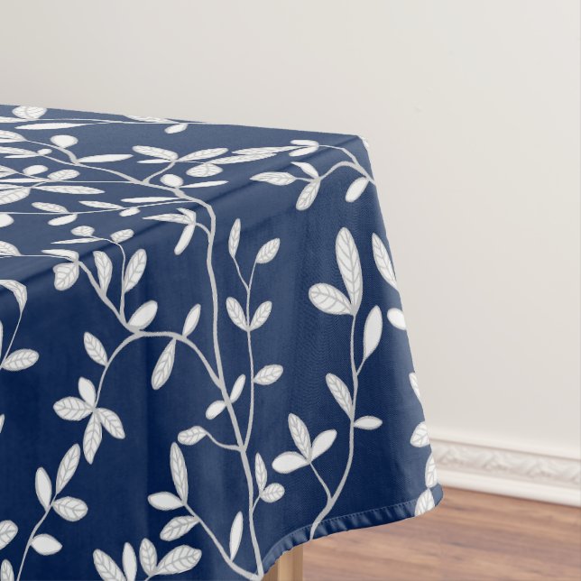 Leafline Spread Navy White Tablecloth (In Situ)