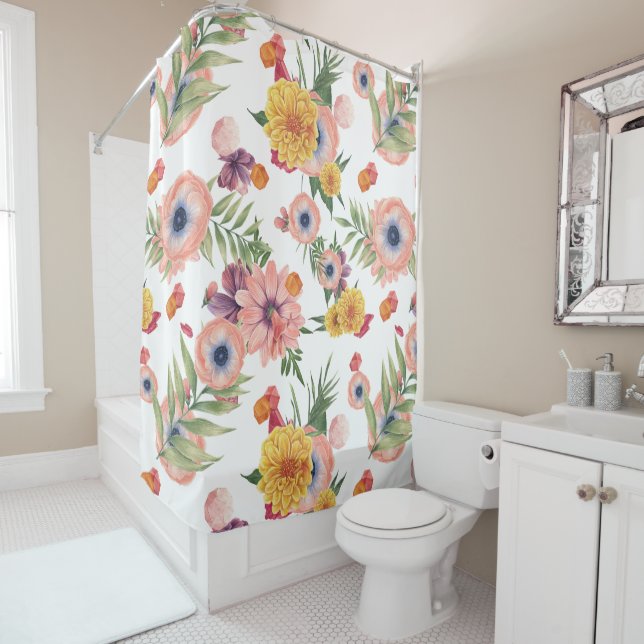 Leafs And Flowers Shower Curtain (In Situ)