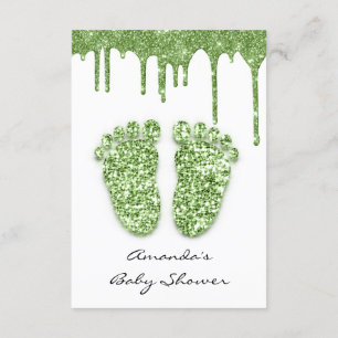 Leafs Glitter White Mint Green Baby Shower Feet Invitation