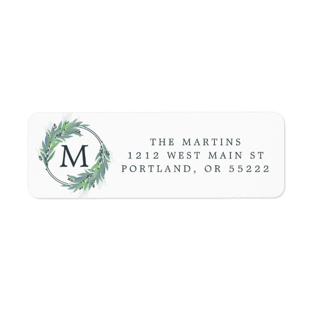 Leafy Blue monogram wreath Christmas/holiday  Labe Label (Front)