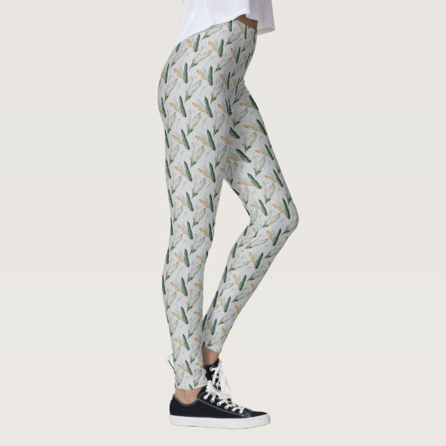 Leafy Boho Botanical Earthy Pattern Monogram   Leggings (Right)