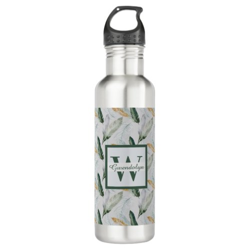 Leafy Boho Botanical Earthy Pattern Monogram   Stainless Steel Water Bottle