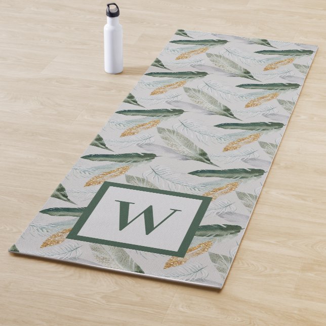 Leafy Boho Botanical Earthy Pattern Monogram  Yoga Mat (In Situ)