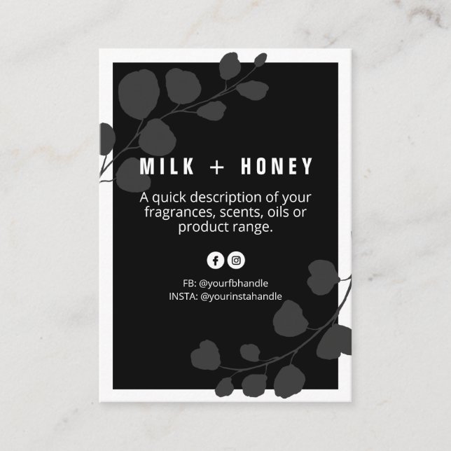 Leafy Botanical Black And Grey Product List Card (Front)