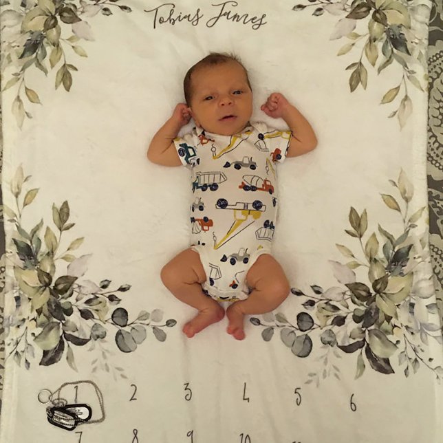 Leafy Botanical Corners Monthly Baby Milestone Fleece Blanket (Thank you Erin for sharing your photo! Little Tobias is so cute!)