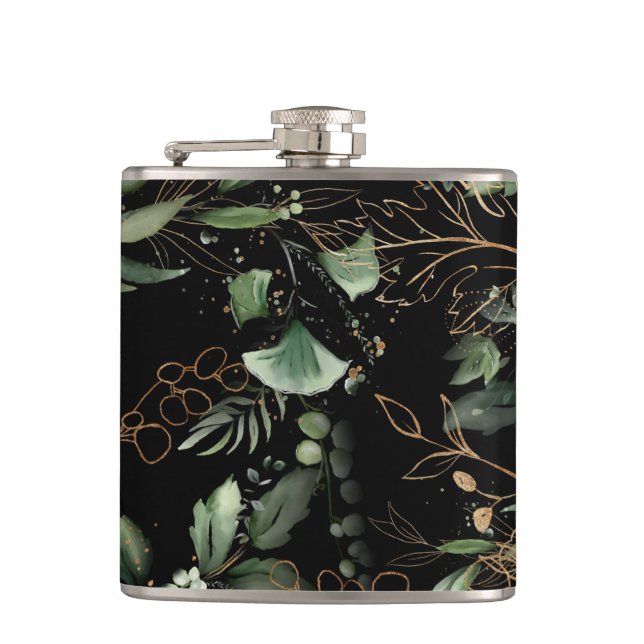 Leafy Botanical Eucalyptus Modern Greenery Branch Flask (Front)