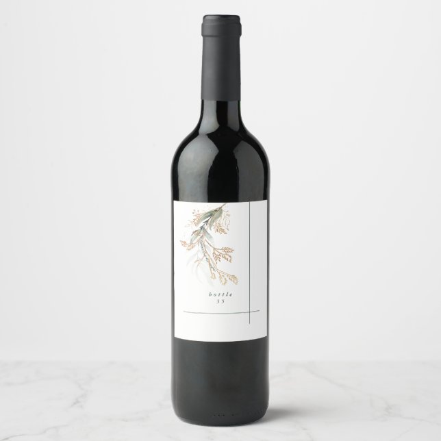 Leafy Botanical Eucalyptus Modern Greenery Branch Wine Label (Front)
