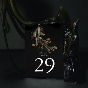 Leafy Botanical Eucalyptus Modern Premium Black Table Number by PhrosneRasDesign at Zazzle