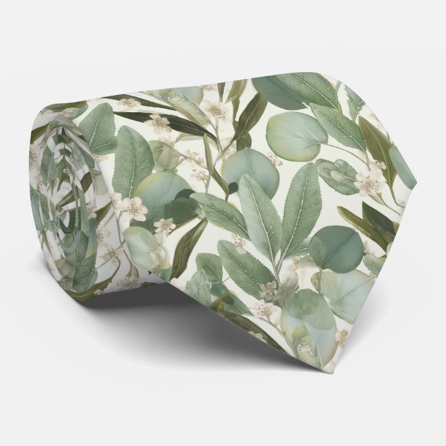 Leafy Botanical Garden Pattern Neck Tie (Rolled)