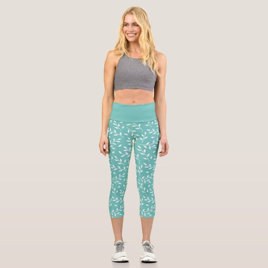 leafy branches on teal or any color capri leggings
