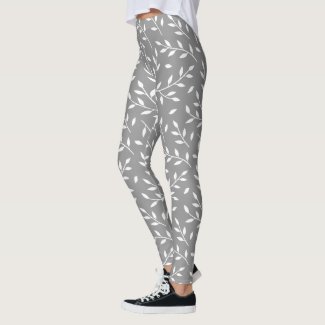 leafy branches pattern white on gray or ANY color Leggings