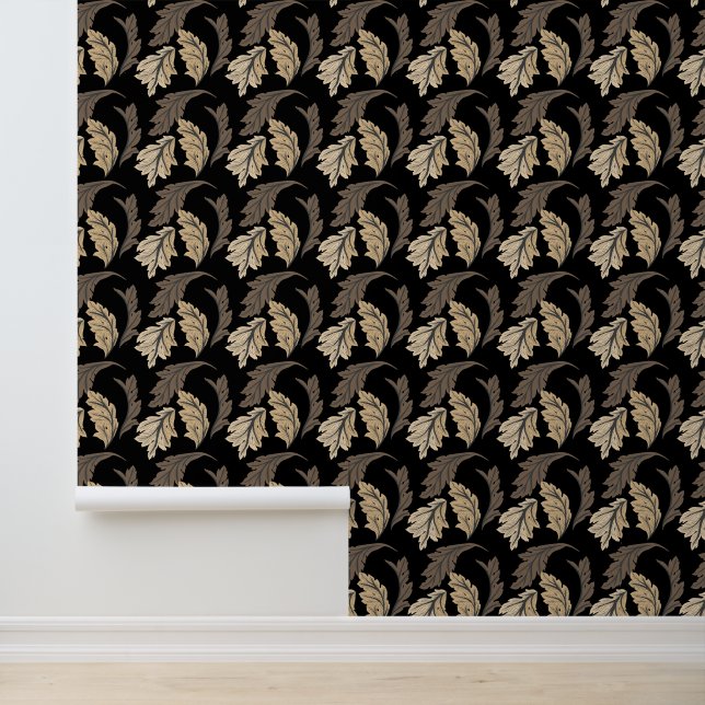 Leafy Brown Tan and Ivory Modern Wallpaper (Application)