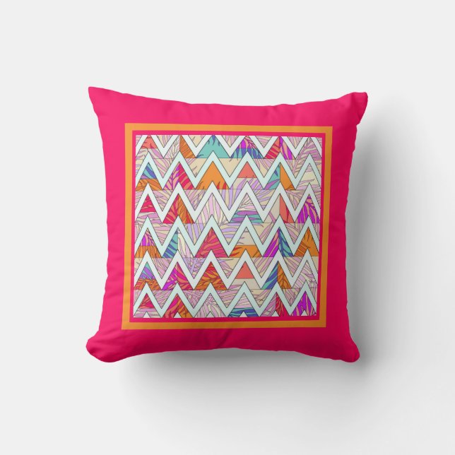 Leafy Chevron on Pink/OrangeThrow Pillow (Front)