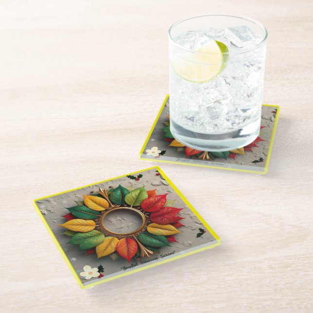 "Leafy Christmas Celebrations" Glass Coaster (Angled)