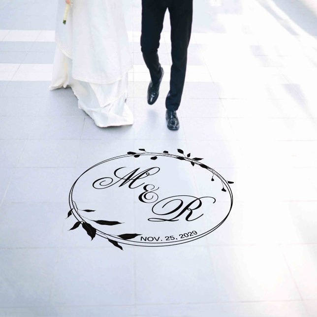 Leafy Circle Wreath Monogrammed Wedding Floor Decals (Wedding)