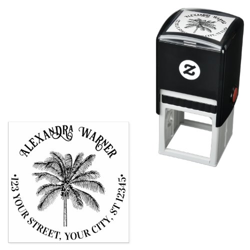 Leafy Coconut Palm Tree Name Return Address  Self_inking Stamp